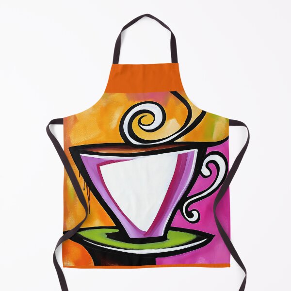 Item preview, Stylized Coffee Cup Art - Swirling Handle and Vibrant Colors on Green Saucer with Lively Orange Background designed and sold by OlfactoART Studio.