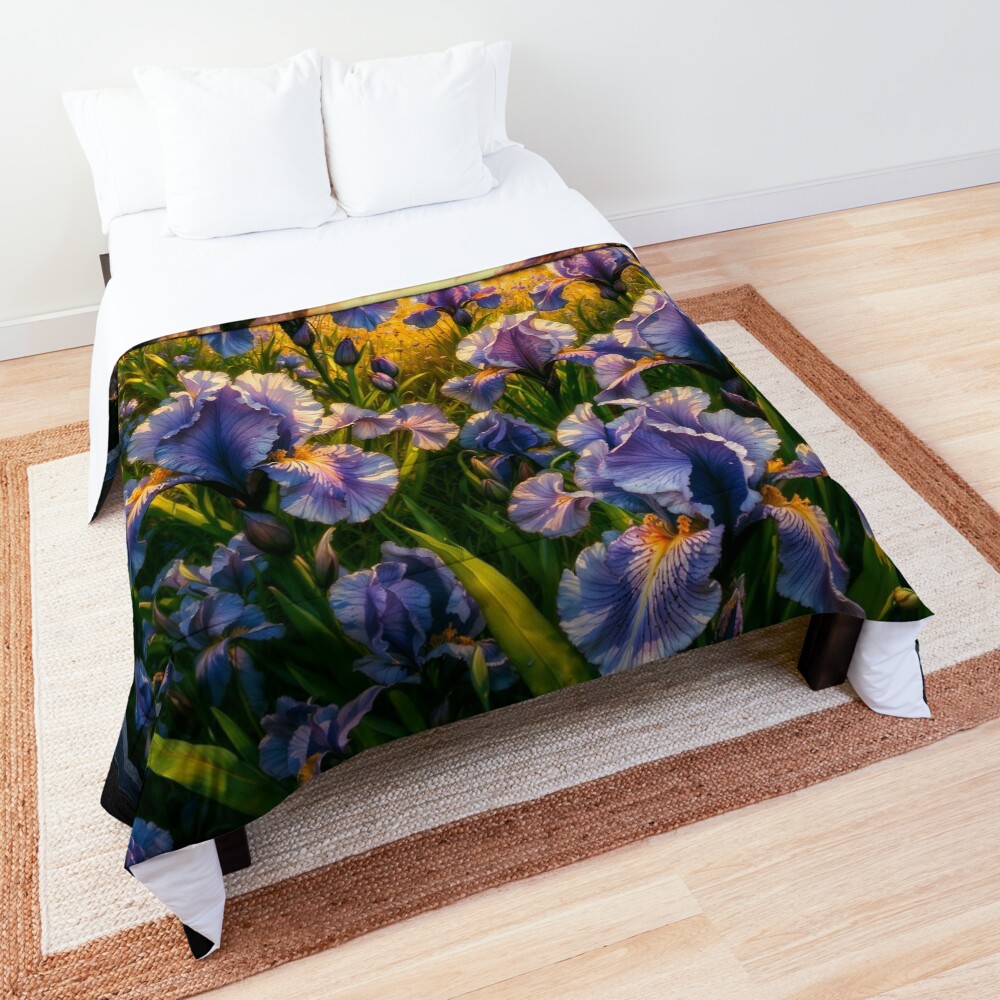 Enchanting Forest Floral Blooms Of Irises At Dawn AI Concept Art by Xzendor7 - A Landscape Of Beauty 3 Enchanting Forest Floral Blooms Of Irises At Dawn Captivating AI Concept Art by Xzendor7 Decorative Art Print Comforter