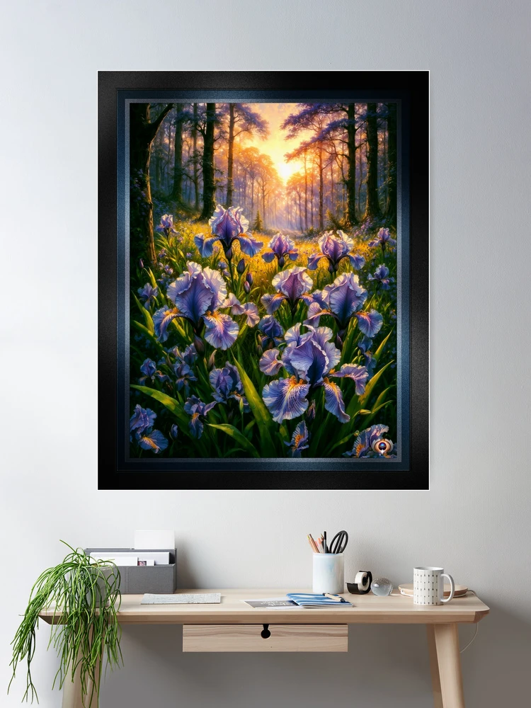 Enchanting Forest Floral Blooms Of Irises At Dawn AI Concept Art by Xzendor7 - A Landscape Of Beauty 2 Enchanting Forest Floral Blooms Of Irises At Dawn Captivating AI Concept Art by Xzendor7 Wall Decor Poster Art Print