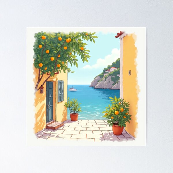 Item preview, Italy,Mediterranean,coastal town,beautiful orange tree  designed and sold by MariaMarinova.