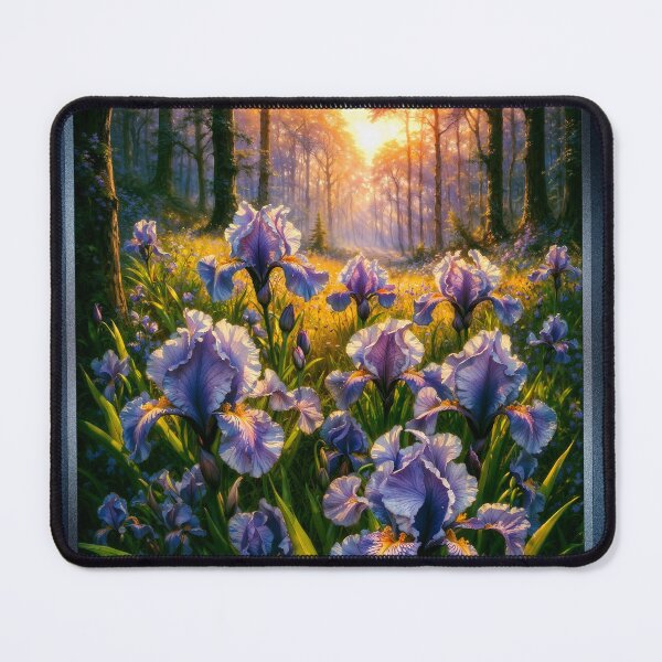 Item preview, Enchanting Forest Floral Blooms Of Irises At Dawn Captivating AI Concept Art by Xzendor7 designed and sold by Xzendor7 Digital Art Creations.