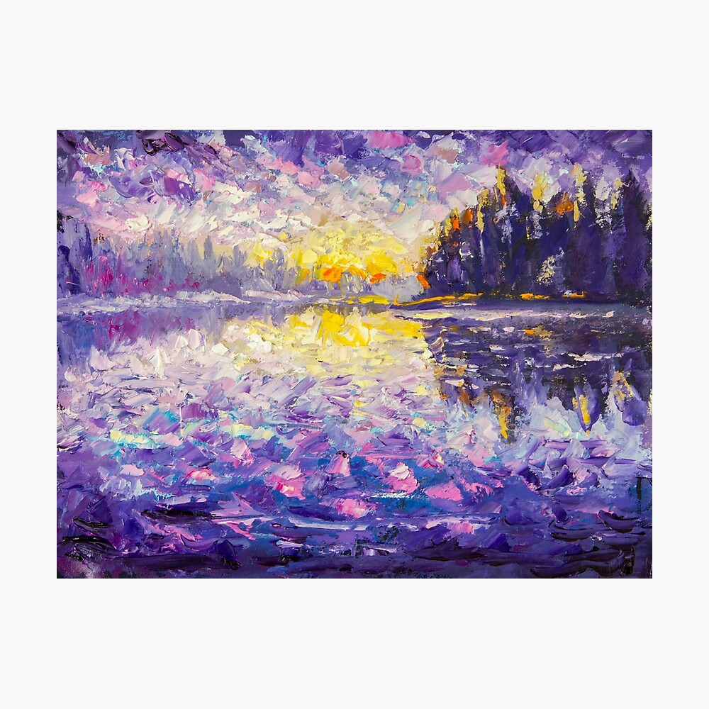 PURPLE SUNSET LAKE LANDSCAPE CANVAS PICTURE PRINT WALL ART 5977