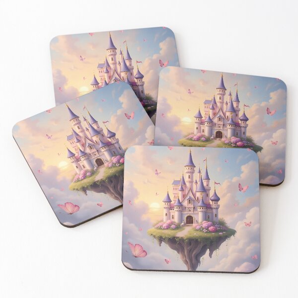 Item preview, Fairytale floating castle pastel colors oil painting  - girly dreamy sky with clouds and butterflies  fairycore  designed and sold by Fantasy Cache.