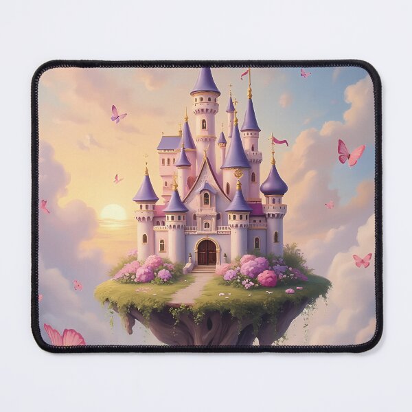 Item preview, Fairytale floating castle pastel colors oil painting  - girly dreamy sky with clouds and butterflies  fairycore  designed and sold by Fantasy Cache.