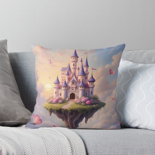 Item preview, Fairytale floating castle pastel colors oil painting  - girly dreamy sky with clouds and butterflies  fairycore  designed and sold by Fantasy Cache.