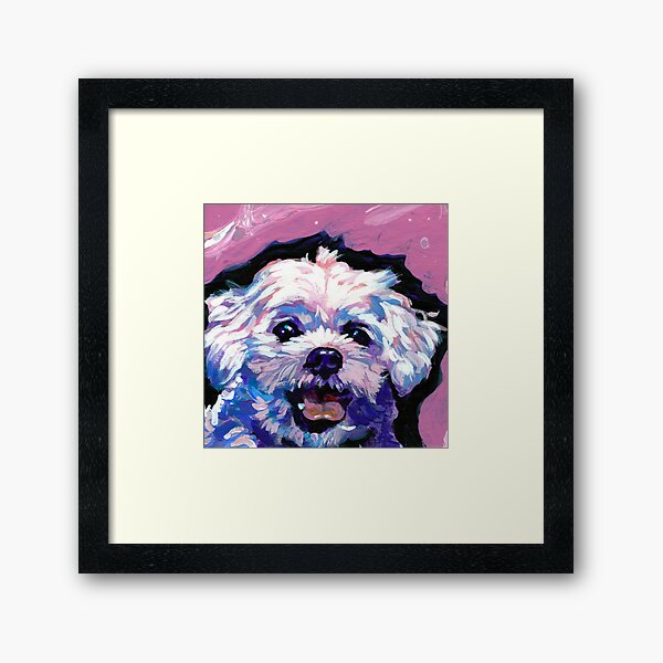 Maltese Dog Bright colorful pop dog art Framed Art Print