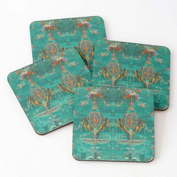 Item preview, FRENCH ROCOCO FLOWERS, BIRDS , ANGELS Aqua Blue Floral Pattern designed and sold by BulganLumini.