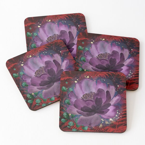 Artikelvorschau, Lila Blume und roter Farn Dark Botanical entworfen und verkauft von WildWoodlandWitch.