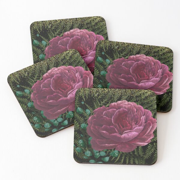 Artikelvorschau, Dunkelrosa Blume und Farn Dark Botanical entworfen und verkauft von WildWoodlandWitch.