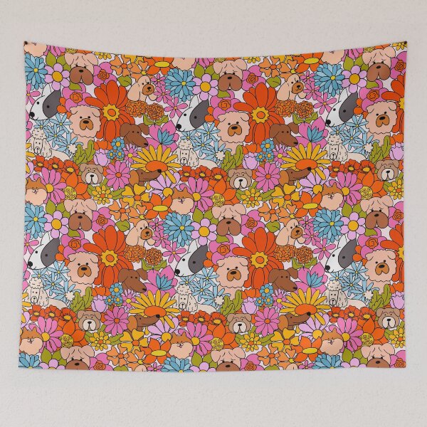 Item preview, Cute dogs hiding in flowers retro style designed and sold by Kimmygowland.