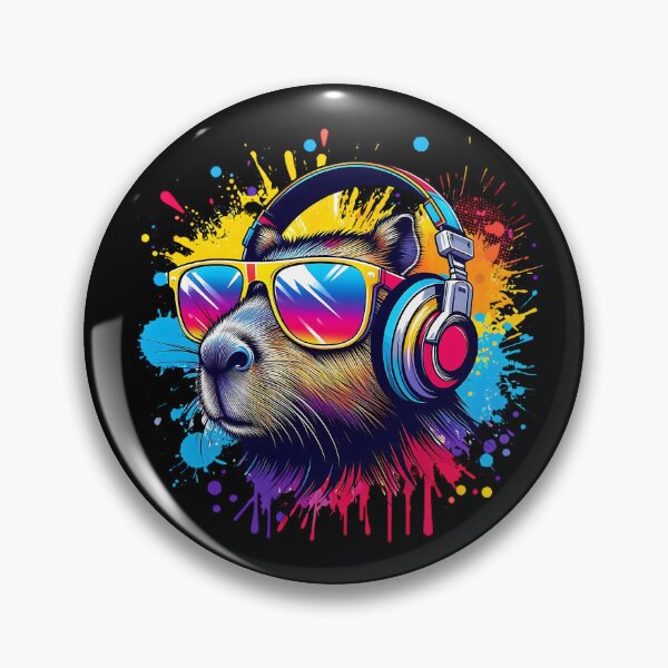 Artikelvorschau, Cooler und stylischer DJ Capybara mit Sonnenbrille und buntem Spritzer entworfen und verkauft von Smix Pixels.