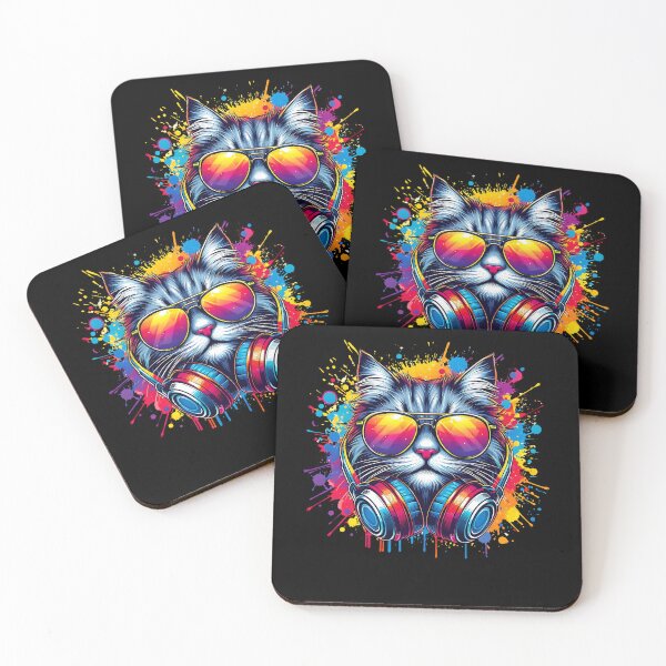 Item preview, Cool And Stylish DJ Cat Wearing Sunglasses With Colorful Splash   designed and sold by Smix Pixels.