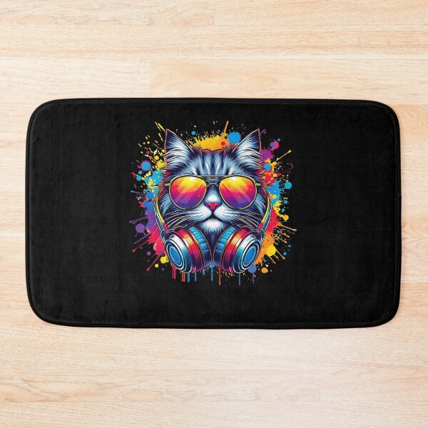 Item preview, Cool And Stylish DJ Cat Wearing Sunglasses With Colorful Splash   designed and sold by Smix Pixels.