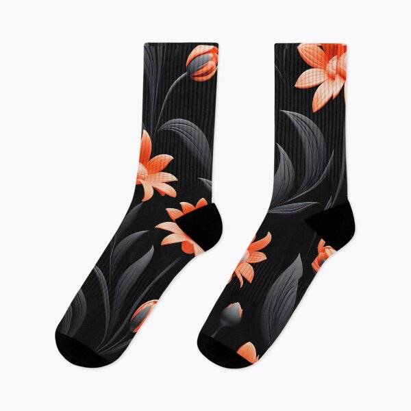 Item preview, FLORAL AND TROPICAL PATTERN O11 - Gift items and personal use / Daisy, Magnolia, Leaves, Black, Flowers, Orange, Patttern Neon, Art designed and sold by LumDesignArt.