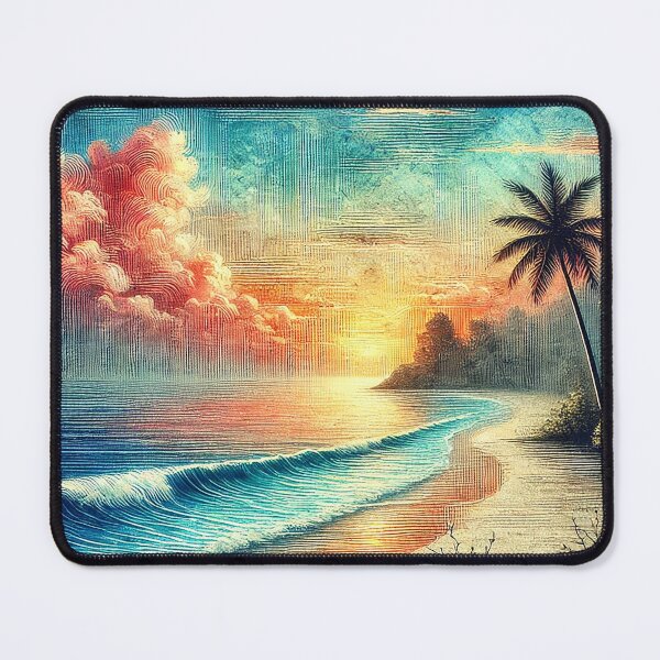 Item preview, Oil Painted Beach Landscape with Sunset and Palm Trees designed and sold by PsycheBrain.