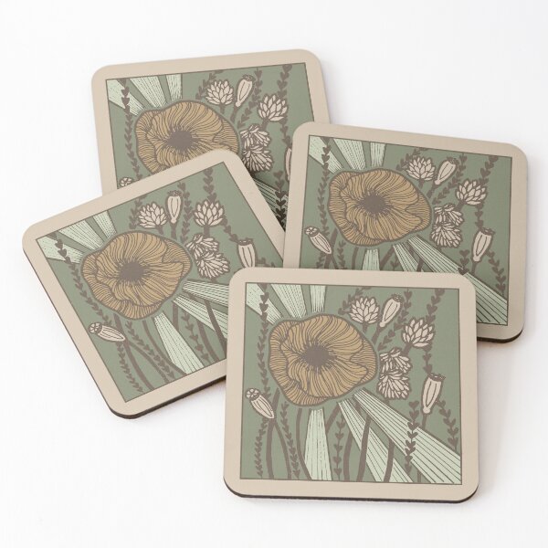 Item preview,  Radiant Poppy Pen & Ink Illustration - Dove, Earth, Sage, Fawn, Tea designed and sold by Irene Estelle.