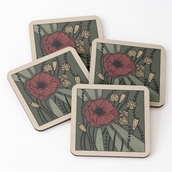 Item preview,  Radiant Poppy Pen & Ink Illustration - Dove, Pine, Coal, Ruby, Sage, Fawn designed and sold by Irene Estelle.