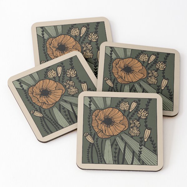Item preview,  Radiant Poppy Pen & Ink Illustration - Dove, Pine, Coal, Rust, Sage, Fawn designed and sold by Irene Estelle.