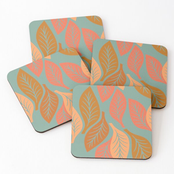 Item preview, Modern autumn leaves on teal background  designed and sold by MarySchwindt.