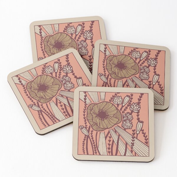 Item preview,  Radiant Poppy Pen & Ink Illustration - Dove, Coral, Wine, Fawn designed and sold by Irene Estelle.