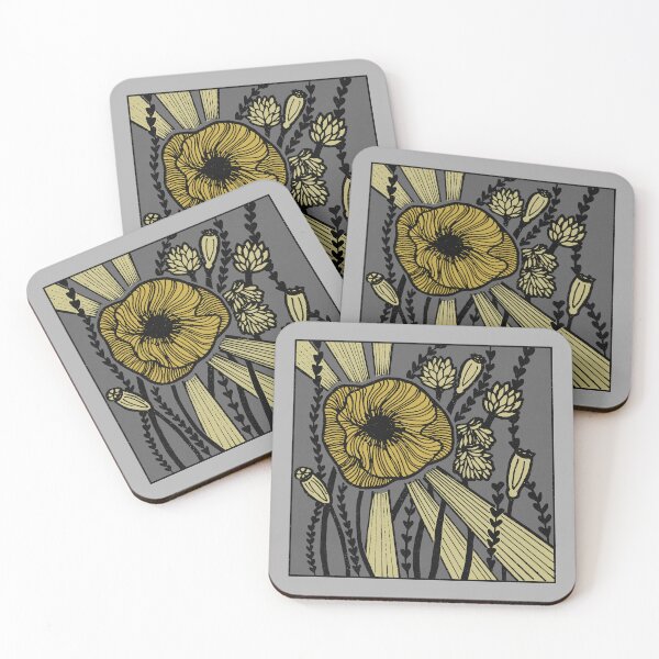 Item preview,  Radiant Poppy Pen & Ink Illustration - Fog, Slate, Coal, Saffron, Gold designed and sold by Irene Estelle.