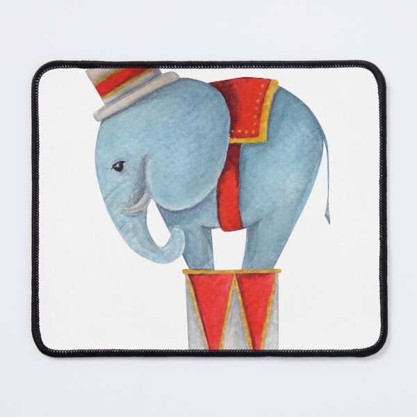 Item preview, Watercolor illustration with big blue elephant in a hat on a drum designed and sold by TanyaKremen.