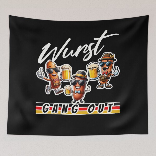 Item preview, WURST GANG OUT - FUNNY HAPPY SAUSAGES DRINKNG BEER designed and sold by justyna-s28.