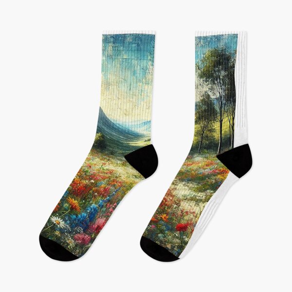 Item preview, Oil Painted Flowering Valley Landscape with Wildflowers designed and sold by PsycheBrain.