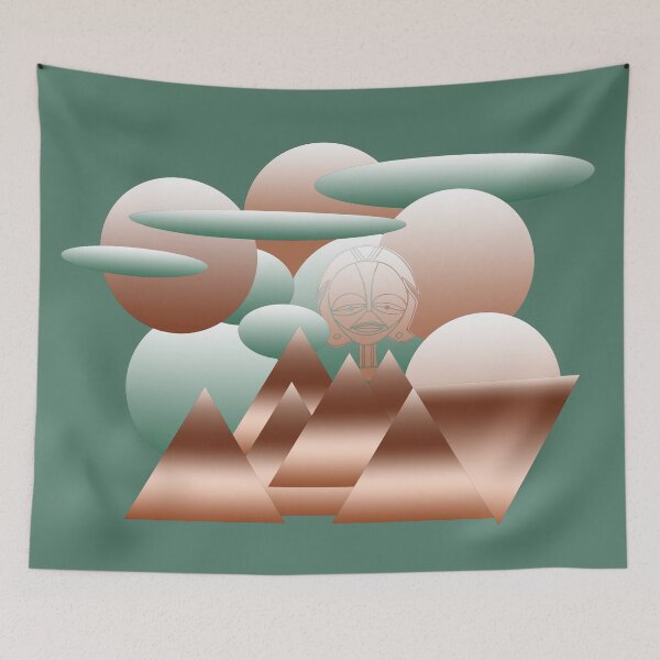 Item preview, Alien face in abstract space art moons clouds planets system designed and sold by Alexaltay.