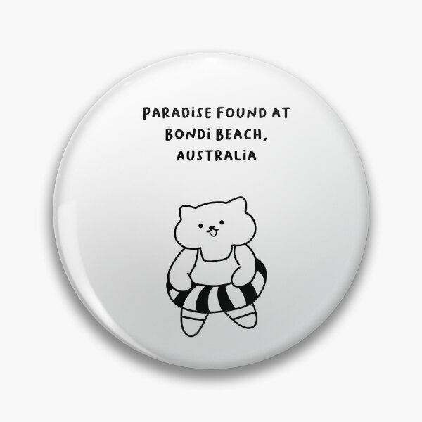 Item preview, Bondi Beach, Australia | Line-drawn Cat in a Float Ring | Handwritten-style Font designed and sold by RM-Journey.
