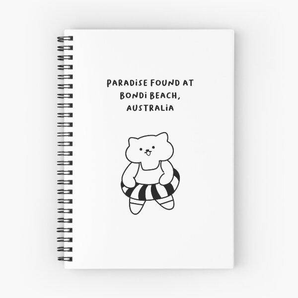 Item preview, Bondi Beach, Australia | Line-drawn Cat in a Float Ring | Handwritten-style Font designed and sold by RM-Journey.