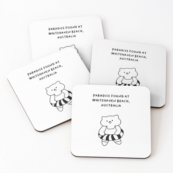 Item preview, Whitehaven Beach, Australia | Line-drawn Cat in a Float Ring | Handwritten-style Font designed and sold by RM-Journey.
