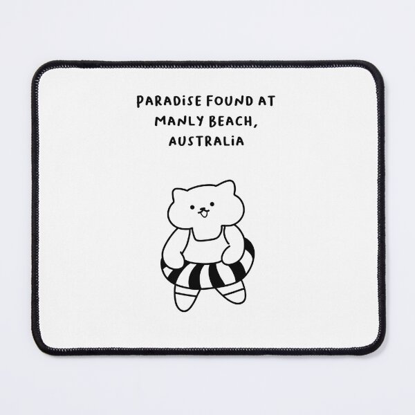 Item preview, Manly Beach, Australia | Line-drawn Cat in a Float Ring | Handwritten-style Font designed and sold by RM-Journey.