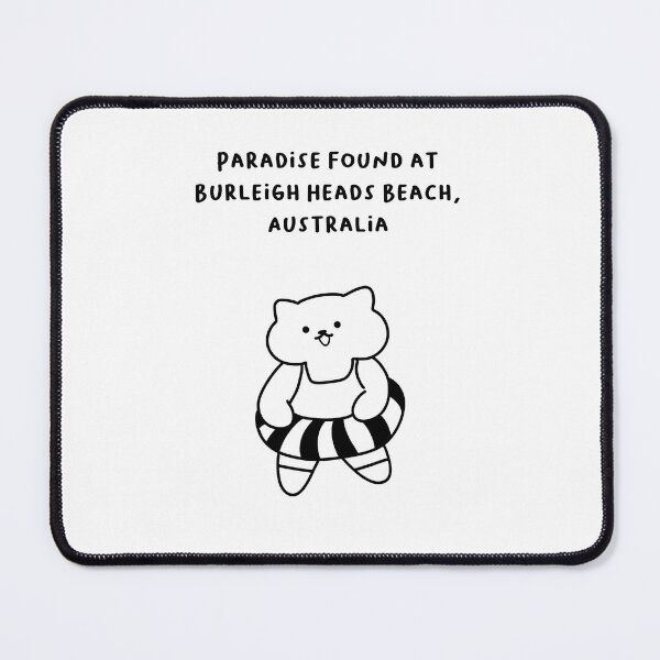 Item preview, Burleigh Heads Beach, Australia | Line-drawn Cat in a Float Ring | Handwritten-style Font designed and sold by RM-Journey.