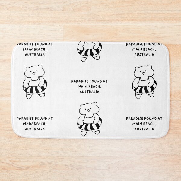 Item preview, Main Beach, Australia | Line-drawn Cat in a Float Ring | Handwritten-style Font designed and sold by RM-Journey.