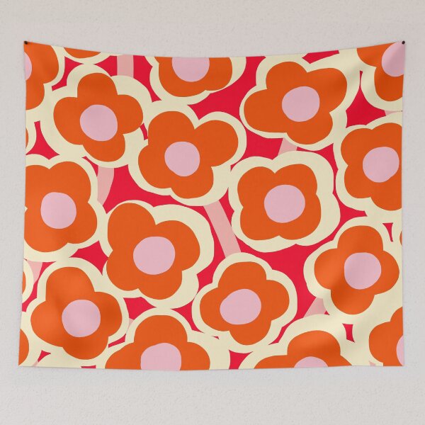 Item preview, Iconic Retro Scandinavian Summer Flowers in Red, Pink and Orange designed and sold by Deutschic.