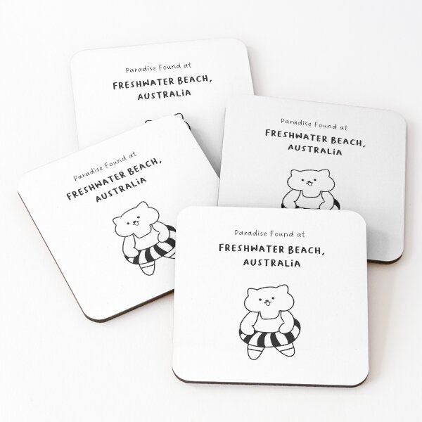 Item preview, Freshwater Beach, Australia | Line-drawn Cat in a Float Ring | Handwritten-style Font designed and sold by RM-Journey.
