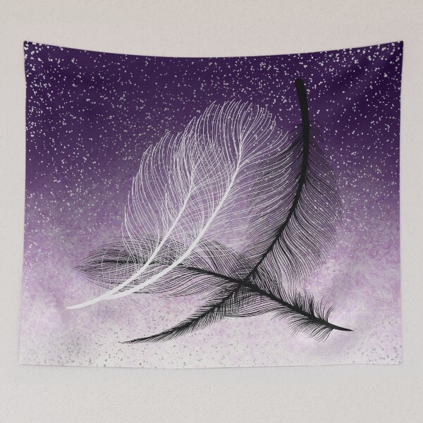 Item preview, Black, White Feathers on a Gradient Purple Background designed and sold by WhiteSoftPetals.