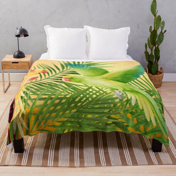 Aperçu de l'œuvre Perroquets et feuilles tropicales créée et vendue par WhiteSoftPetals.