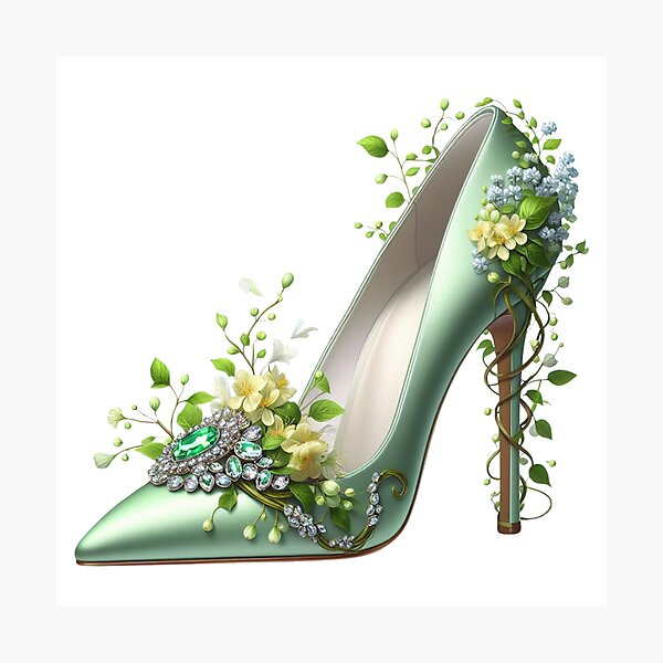 Item preview, Emerald green floral stiletto art designed and sold by EmeraldeaArt.