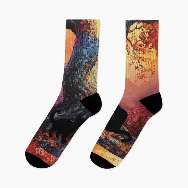 Item preview, Whiskered Warmth Sunset Autumn Tree With Black Cats designed and sold by WitsandWonders.