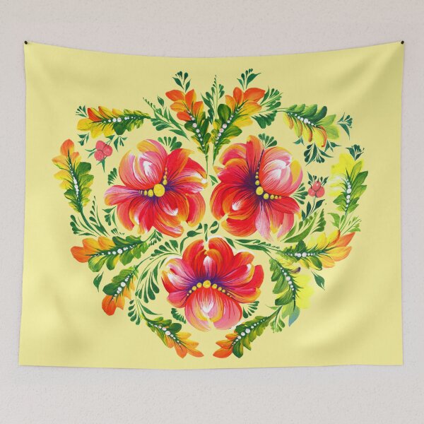 Item preview, Red flowers of Ukraine Ukrainian art, Petrykivka art, Ukrainian Pink flower  designed and sold by Sunflower-7.