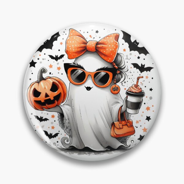 Item preview, Fashionable Ghost with Pumpkin and Coffee - Trendy Halloween Design designed and sold by CanyonGarageArt.