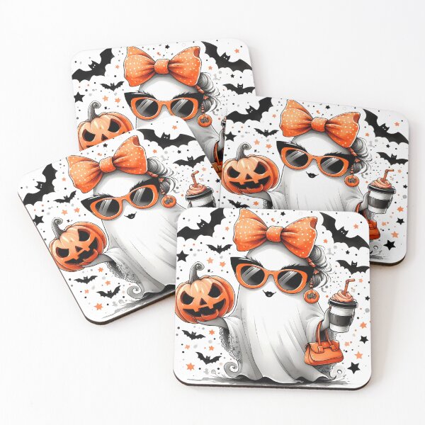 Item preview, Fashionable Ghost with Pumpkin and Coffee - Trendy Halloween Design designed and sold by CanyonGarageArt.