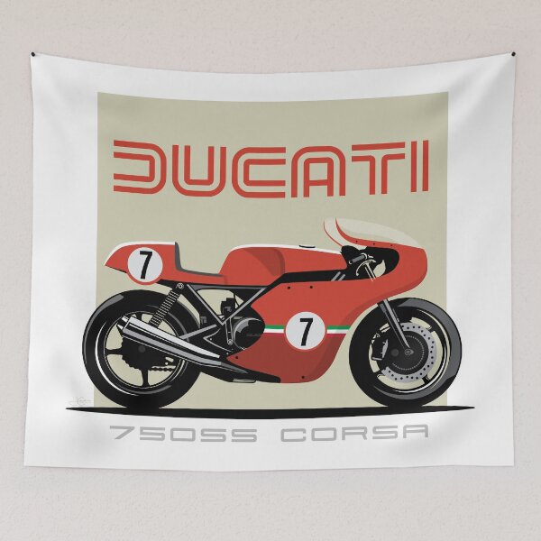 Item preview, Ducati 750SS Corsa Red vintage Race Bike illustration designed and sold by blackdogshop.