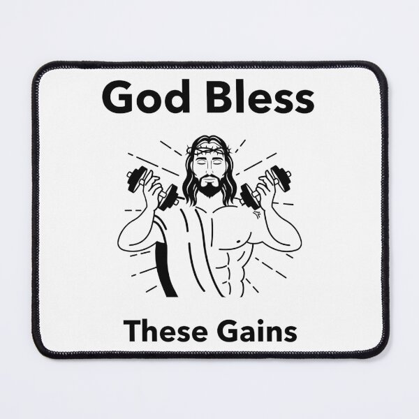 Item preview, Funny Jesus Gym freak “God Bless These Gains” merch designed and sold by ChowdersTee.