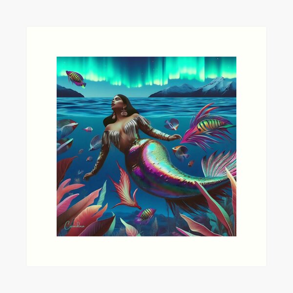 Item preview, Neon Coloured, fashion Mermaids Under the Caribbean Sea in Northern lights  designed and sold by yenn-villa.