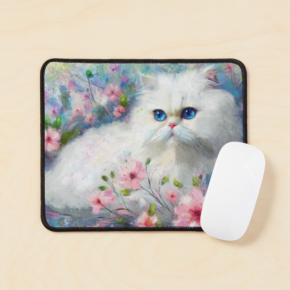 White Persian Kitty Cat Blue Eyes in Pink Flowers Sticker
