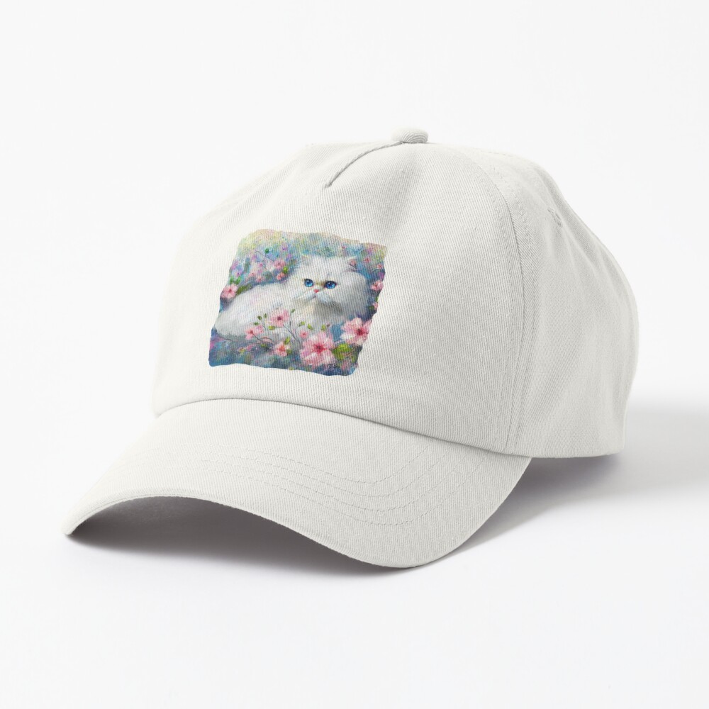 White Persian Kitty Cat Blue Eyes in Pink Flowers Sticker
