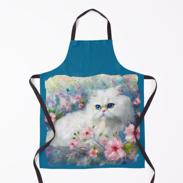 Item preview, White Persian Kitty Cat Blue Eyes in Pink Flowers designed and sold by oceanlady65.